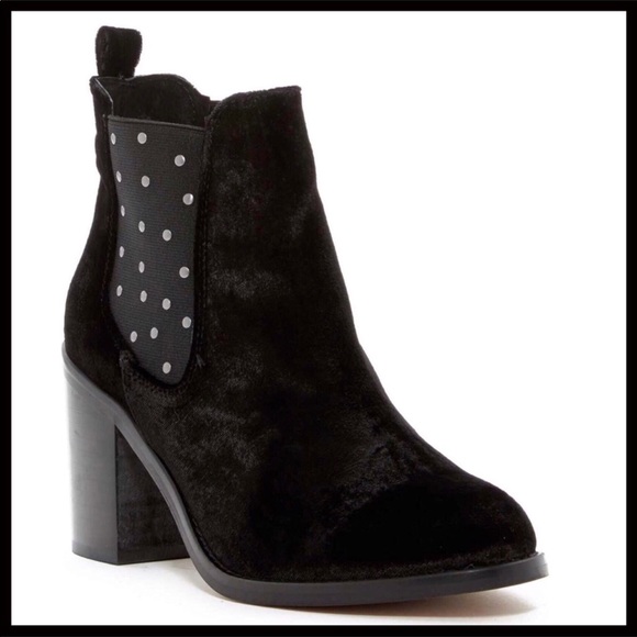BLACK ANKLE BOOTIES MOTO STUD BLOCK HEEL BOOTS A3C - Picture 3 of 8